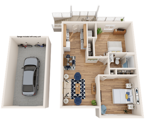 Floor plan for 2 beds, 1 bath, 910 sqft